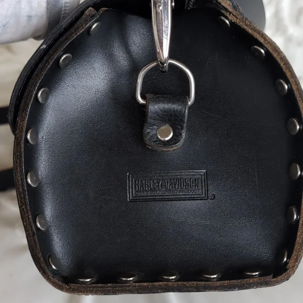 Vintage Harley-Davidson ♠️Black  Leather Silver Studded Biker Barrel Bag